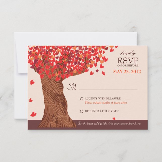 Autumn Love Romantic Oak Tree Fall Wedding RSVP Card (Front)