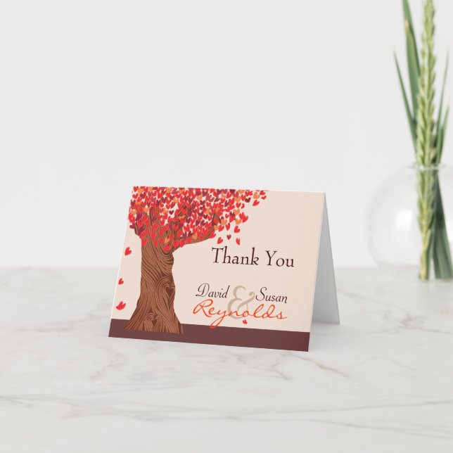 Autumn Love Romantic Oak Tree Thank You Note Card (Front)