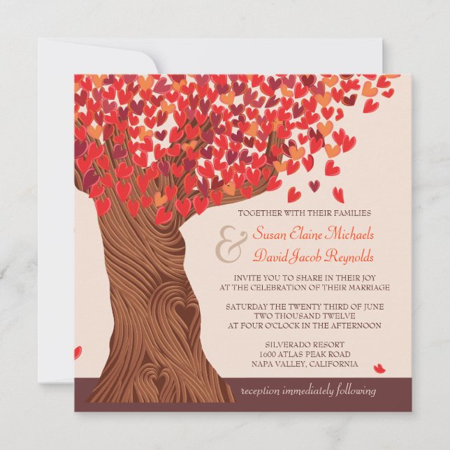 Autumn Love Romantic Oak Tree Wedding Invite (Front)
