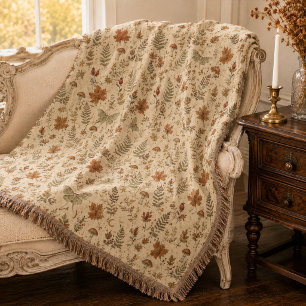 Autumn Luna Moth Mushroom Witchy Botanical  Throw Blanket
