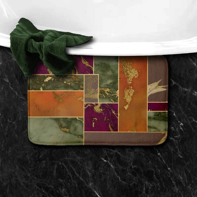 Autumn Luxury | Geometric Gold Jewel Tone Marble Bath Mat (Creator Uploaded)