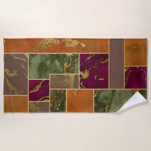 Autumn Luxury Geometric Gold Jewel Tone Marble Beach Towel