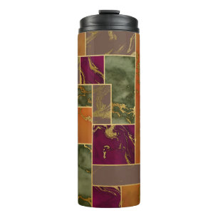 Autumn Luxury Geometric Gold Jewel Tone Marble Thermal Tumbler