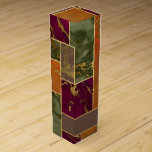 Autumn Luxury | Geometric Gold Jewel Tone Marble Wine Box<br><div class="desc">Bold, rich, vibrant fall palette of earthy jewel tones with olive green, burnt orange, brown, and harvest gold marbled for warm and deep colours! Geometric rectangle autumn marble shapes trimmed in a faux metallic gold glitter mineral veins. This hand-painted gradient adds the perfect pop of colour creating a cool pattern...</div>