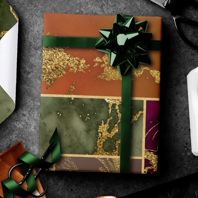 Autumn Luxury | Geometric Gold Jewel Tone Marble Wrapping Paper (Creator Uploaded)