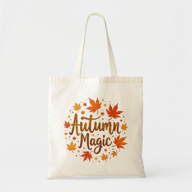 Autumn Magic Fall Leaves Seasonal Typography Desig Tote Bag (Front)