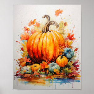 Autumn Magic: Pumpkins in Vivid Watercolor Poster