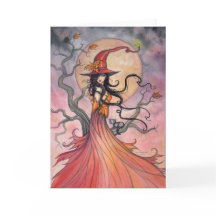 Autumn Magic Witch and Cat Halloween Art