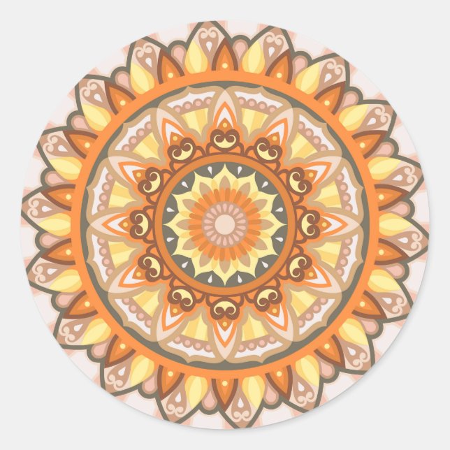 Autumn Mandala Boho Warm Fall Aesthetic Decal Classic Round Sticker (Front)