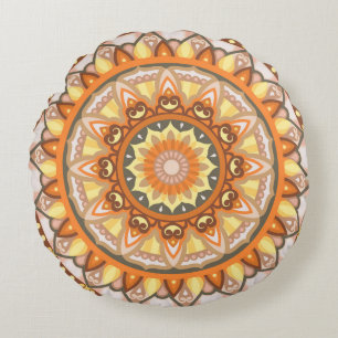 Autumn Mandala Cosy Fall Boho Autumn Orange Round Cushion