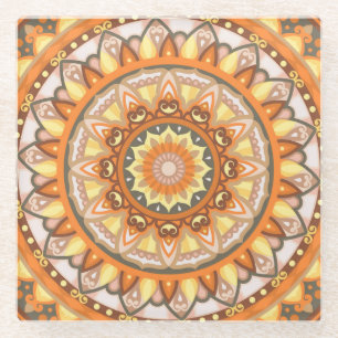 Autumn Mandala Warm Fall Drink Cosy Boho Decor Glass Coaster