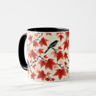 Autumn Maple and Birds Japanese Art Mug