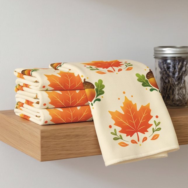 Autumn Maple Leaf & Acorn Kitchen Tea Towel  (Creator Uploaded)