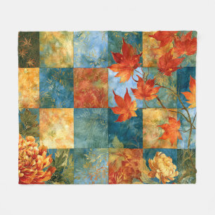 Autumn Maple Leaf Botanical Patchwork Fleece Blanket