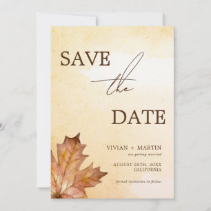 Autumn Maple Leaf Brunt Orange Watercolor Save The Date