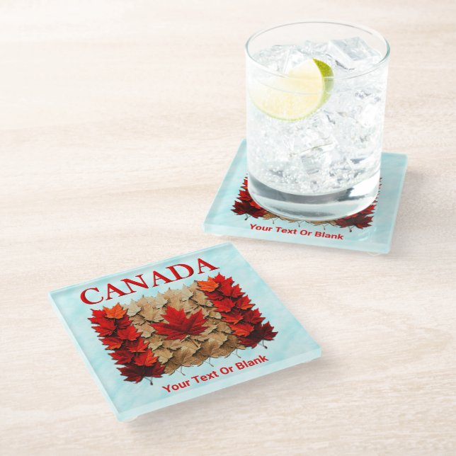 Autumn Maple Leaf Canadian Flag Glass Coaster (Angled)