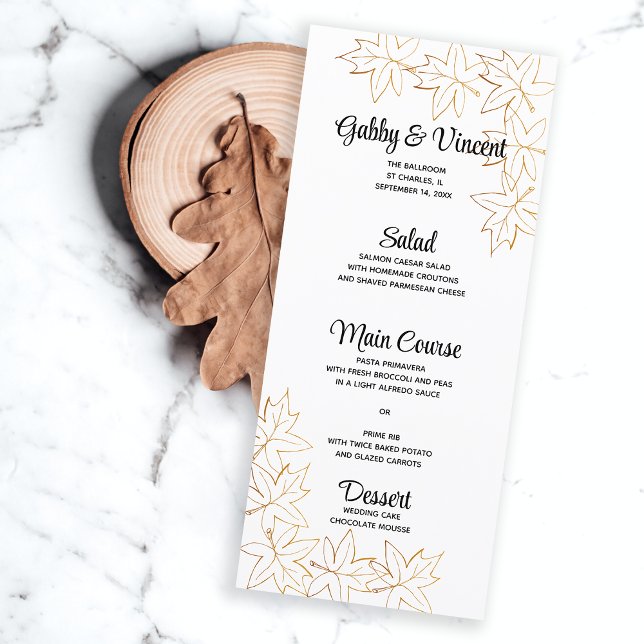 Autumn Maple Leaf Edge Wedding Menu (Fall in love with this autumn leaves wedding menu.)