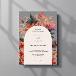 Autumn Maple Leaf Grey Wedding Elegant Watercolor