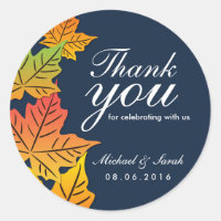 Autumn Maple Leaf Thank You Sticker Navy Blue