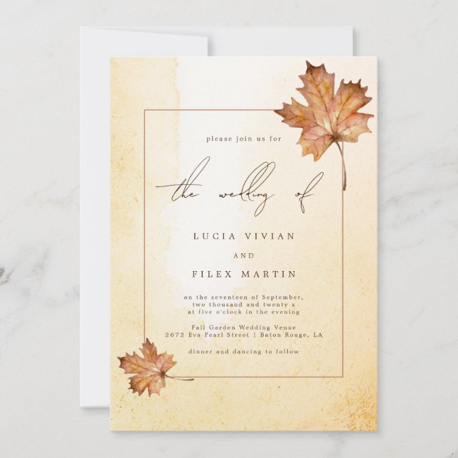Autumn Maple Leaf Watercolor Wedding Invitation (Front)