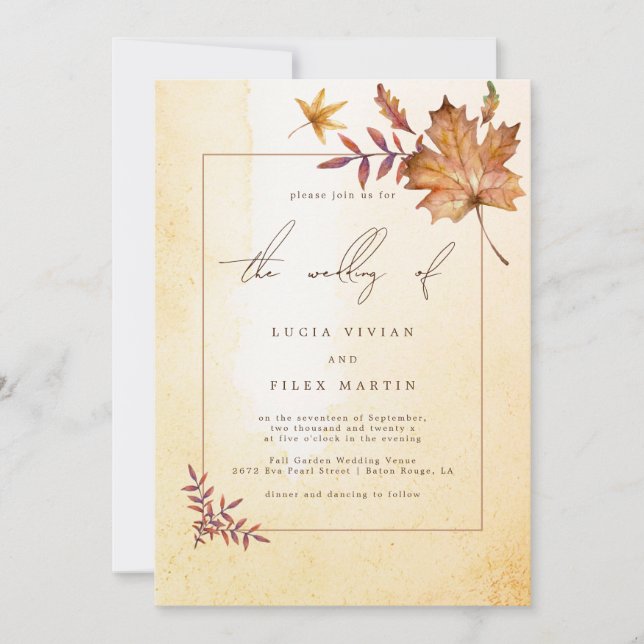 Autumn Maple Leaf Watercolor Wedding Invitation (Front)