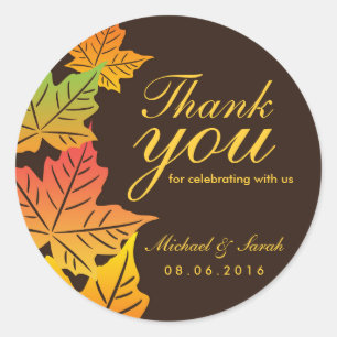 Autumn Maple Leaf Wedding Thank You Sticker Brown