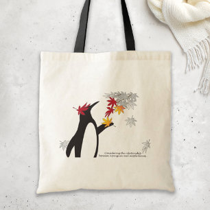 Autumn Maple Leaves and Cute Funny Penguin Tote Bag