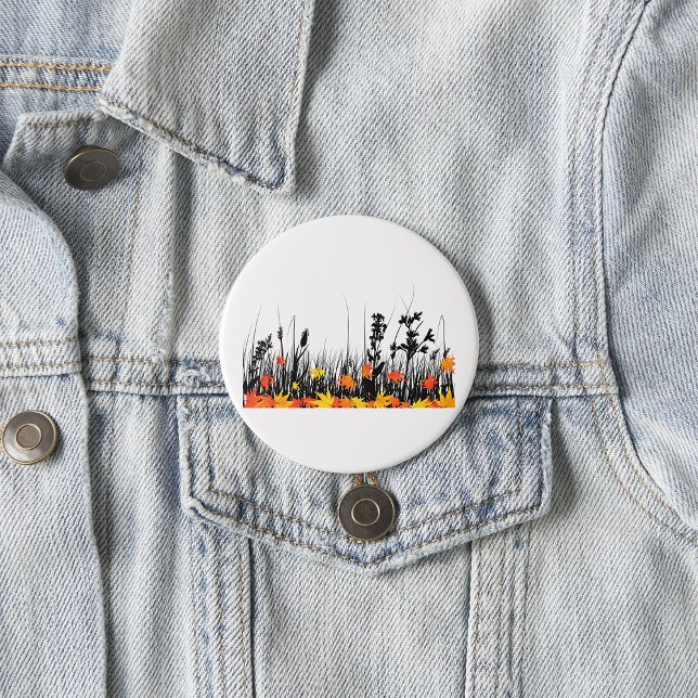 Autumn Maple Leaves and Wild Grass Silhouette  7.5 Cm Round Badge (Creator Uploaded)