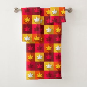 Autumn Maple Leaves Bright Patchwork Bath Towel Set