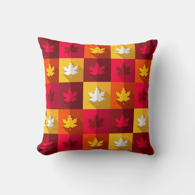 Autumn Maple Leaves Bright Patchwork Cushion (Front)