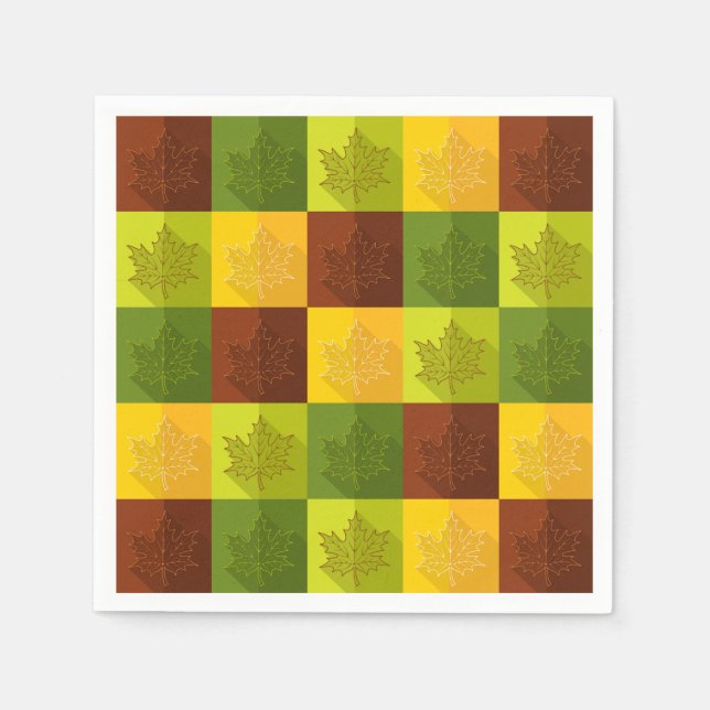 Autumn Maple Leaves, brown, gold, green Napkin (Front)