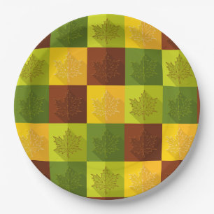 Autumn Maple Leaves, brown, gold, green Paper Plate