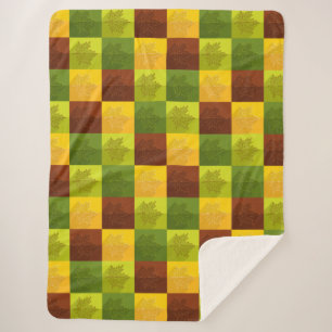 Autumn Maple Leaves, brown, gold, green Sherpa Blanket