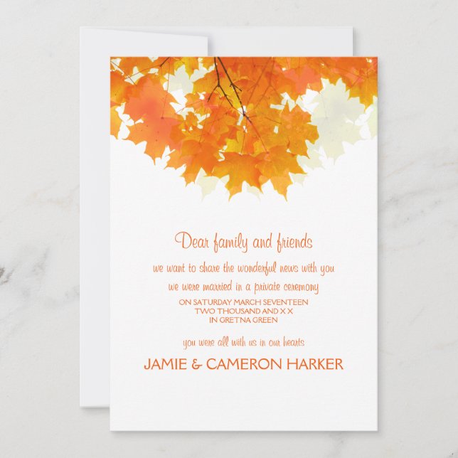 Autumn Maple Leaves Elopement Announcement (Front)