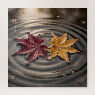 Autumn Maple Leaves Floating on Water Jigsaw Puzzle