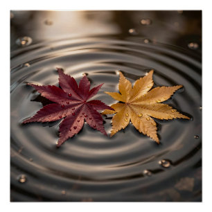Autumn Maple Leaves Floating on Water Poster