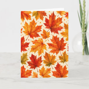 Autumn Maple Leaves Pattern Fall Orange Red Leaf Card