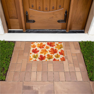 Autumn Maple Leaves Pattern Fall Orange Red Leaf Doormat