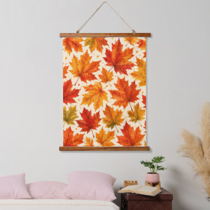 Autumn Maple Leaves Pattern   Fall Orange Red Leaf Hanging Tapestry