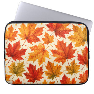 Autumn Maple Leaves Pattern Fall Orange Red Leaf Laptop Sleeve
