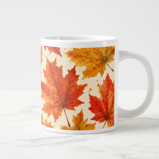 Autumn Maple Leaves Pattern | Fall Orange Red Leaf Large Coffee Mug (Right)
