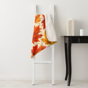 Autumn Maple Leaves Pattern Fall Orange Red Leaf Sherpa Blanket