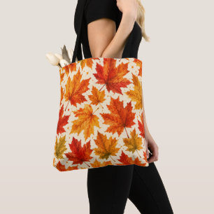 Autumn Maple Leaves Pattern Fall Orange Red Leaf Tote Bag