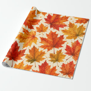 Autumn Maple Leaves Pattern Fall Orange Red Leaf Wrapping Paper