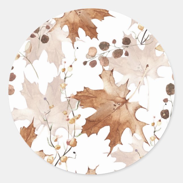 Autumn Maple Leaves Pattern Thanksgiving Classic Round Sticker (Front)
