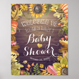 Autumn Maple Leaves & Pumpkin Baby Shower Welcome Poster