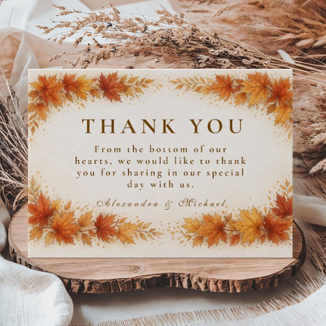 Autumn Maple Leaves Rustic Wedding Thank You Card (Creator Uploaded)