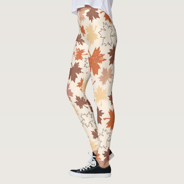Autumn maple leaves thanksgiving design leggings (Left)