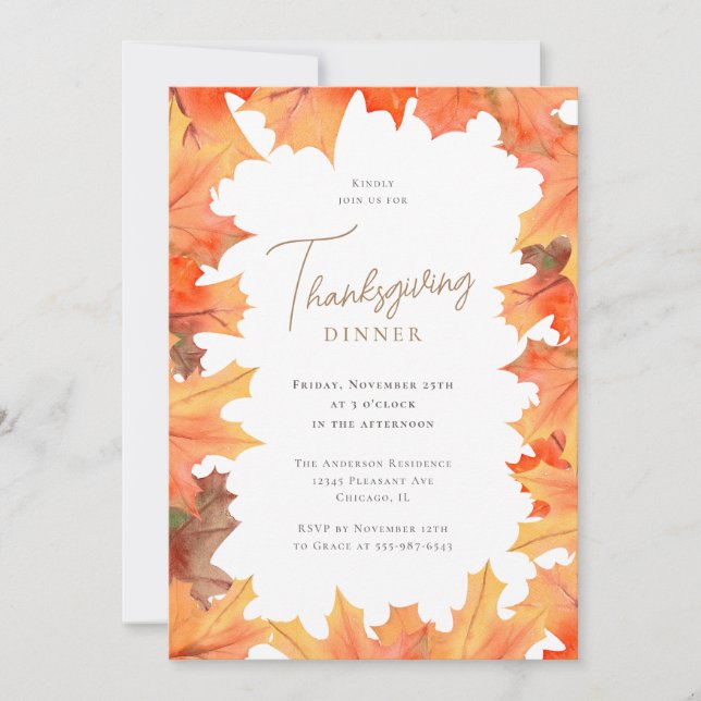 Autumn Maple Leaves Thanksgiving Dinner Invitation (Front)