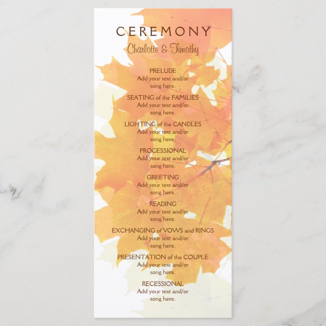 Autumn Maple Leaves Wedding Program Programme (Front)